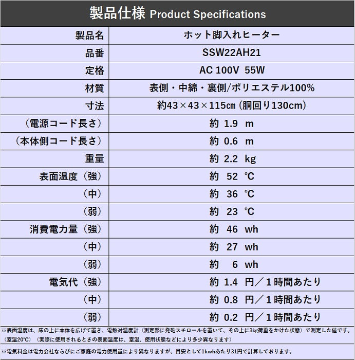 ホット脚入れヒーター SSW22AH21(30%OFF)